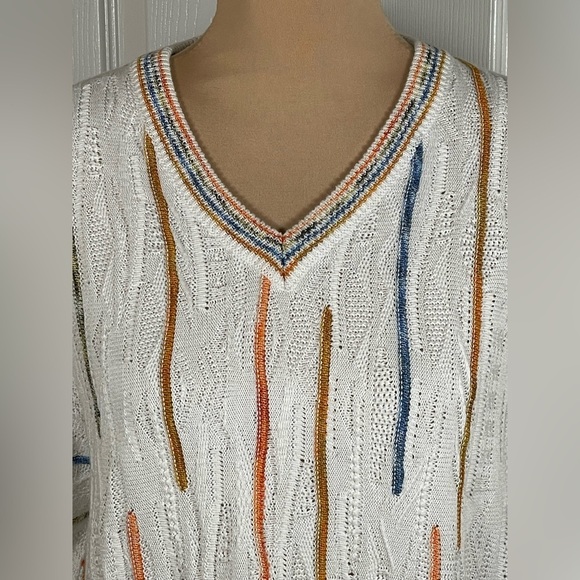 Montechiaro Multicolor Knit Striped V-Neck Men’s Sweater Large - Picture 4 of 9